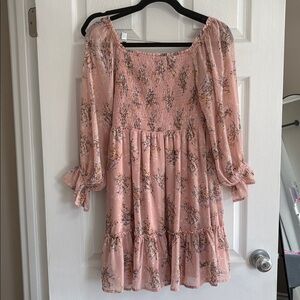 Promesa Blush Pink Floral Smocked Tiered Dress